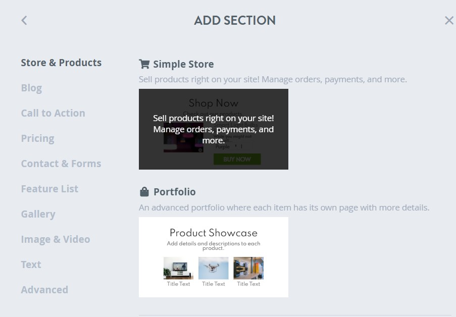 Strikingly editor showing how to add a store section Strikingly editor showing how to add a store section